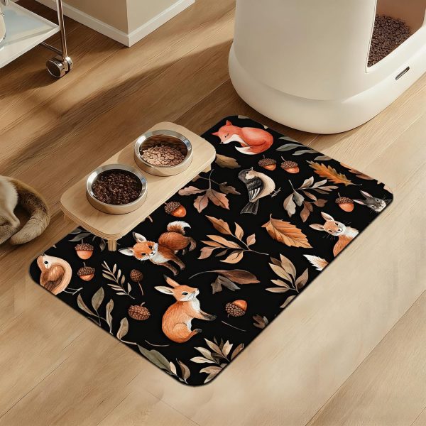 Animal Print Pet Feeding Mat for Food and Water Bowls, Absorbent Non-Slip Bowl Mat for Messy Drinkers