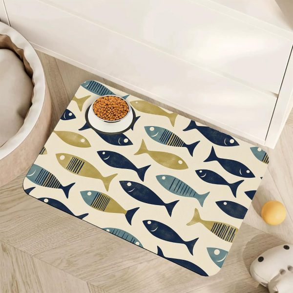 Ocean Theme Pet Feeding Mat for Food and Water Bowls, Quick Dry Absorbent Non-Slip Mat for Dogs and Cats