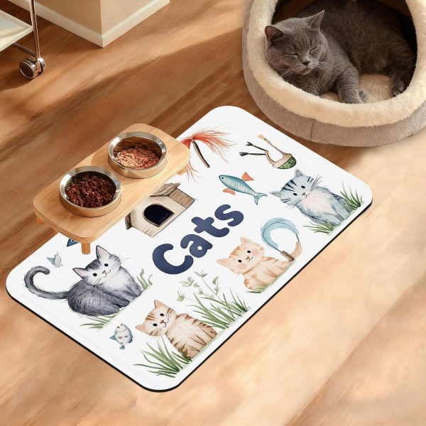 Cute Pet Feeding Mat for Food and Water Bowls, Absorbent Non-Slip Surface, Waterproof Floor Protection Mat
